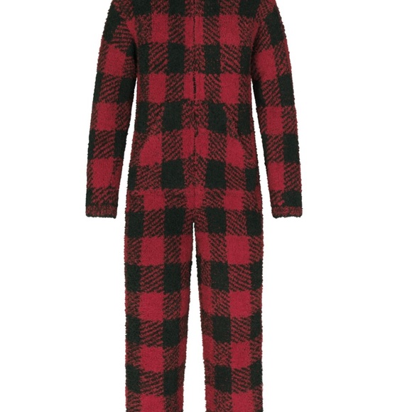 SKIMS Unisex Red Black Brick Buffalo Check Cozy Knit Onesie Size Small/Med NWT - Picture 4 of 5